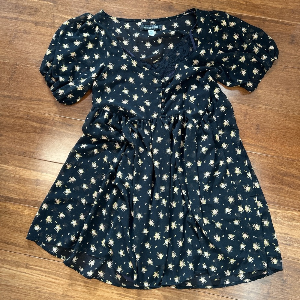 Urban Outfitters Black Top with Yellow Floral Design